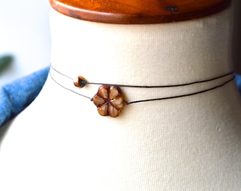 Handmade Light Brown Floral Choker: Boho Layering Necklace