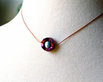 Simple minimalist dainty hematite and green pearl choker necklace.