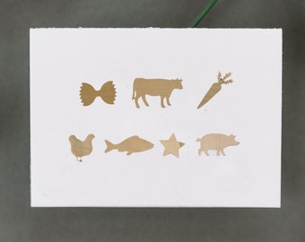 Real Gold Foil Meal Selection Sticker, Beef, Chicken, Seafood, Lamb, Vegetarian - 20 per sheet