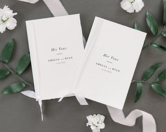 His and Her Classic Style Personalized Wedding Ceremony Vow Books, Set of 2