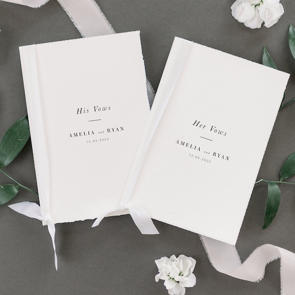 His and Her Classic Style Personalized Wedding Ceremony Vow Books, Set of 2