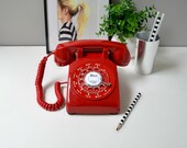 Rotary phone red rotary phone working rotary telephone red retro phone rotary dial desk phone