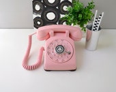 Vintage rotary phone working rotary dial telephone pink retro phone rotary dial desk phone in pink vintage phone pink phone