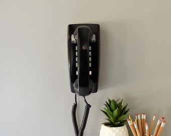 Retro touch tone trimline wall phone in black, restored and working