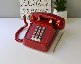 Red push button desktop phone, restored and working