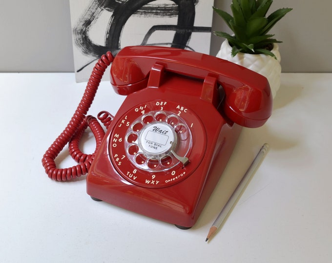 Red Rotary Dial Telephone Restored and Working Etsy