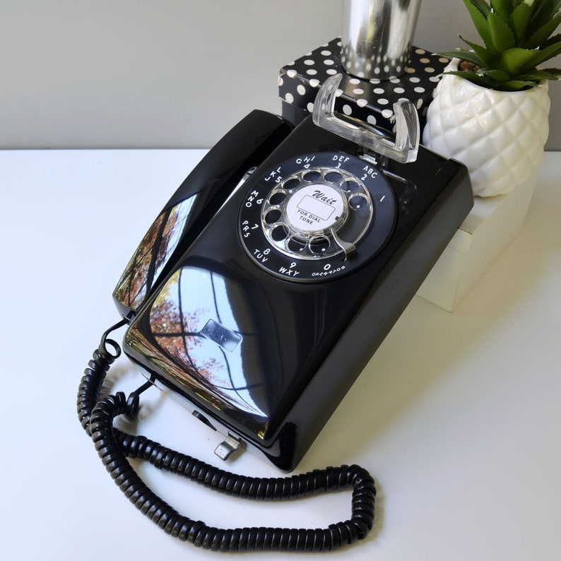 Rotary wall phone restored and working, black wall mount retro telephone image 3