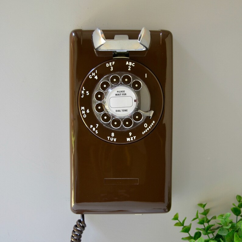Rotary Phone Wall Telephone Working Dial Mount Brown Retro