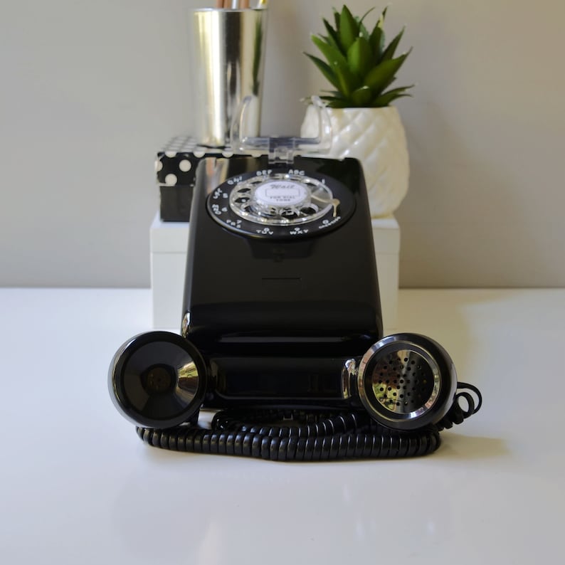 Rotary wall phone restored and working, black wall mount retro telephone image 4