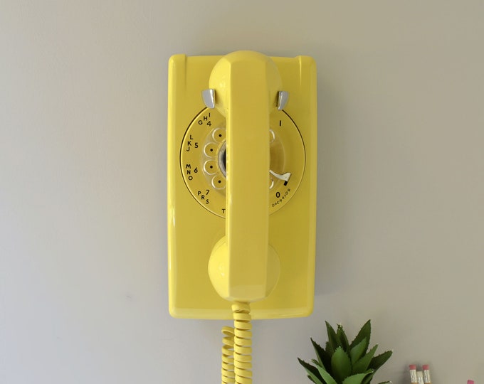 Rotary Wall Phone Restored and Working Yellow Rotary Dial Etsy