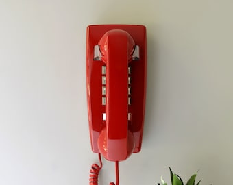 Retro touch tone wall phone in red, restored and working