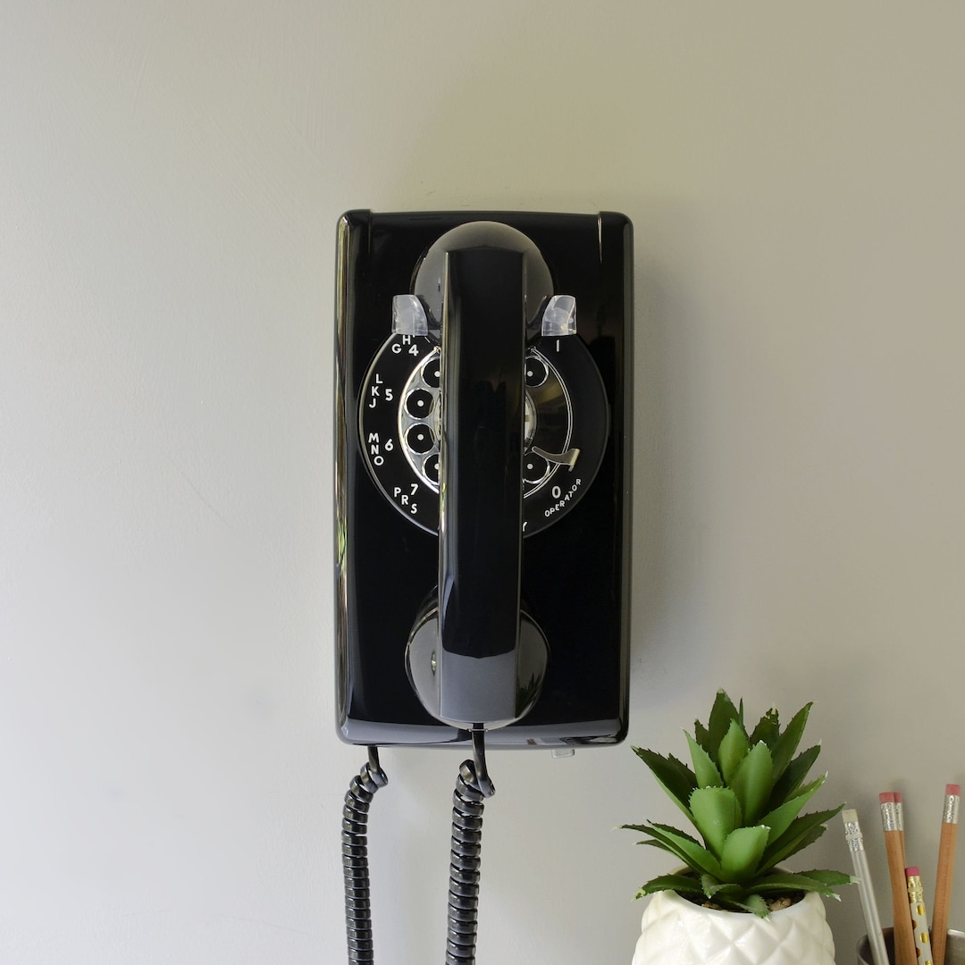 Rotary Wall Phone Restored and Working, Black Wall Mount Retro