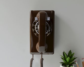 Brown rotary dial wall mount vintage phone restored and working