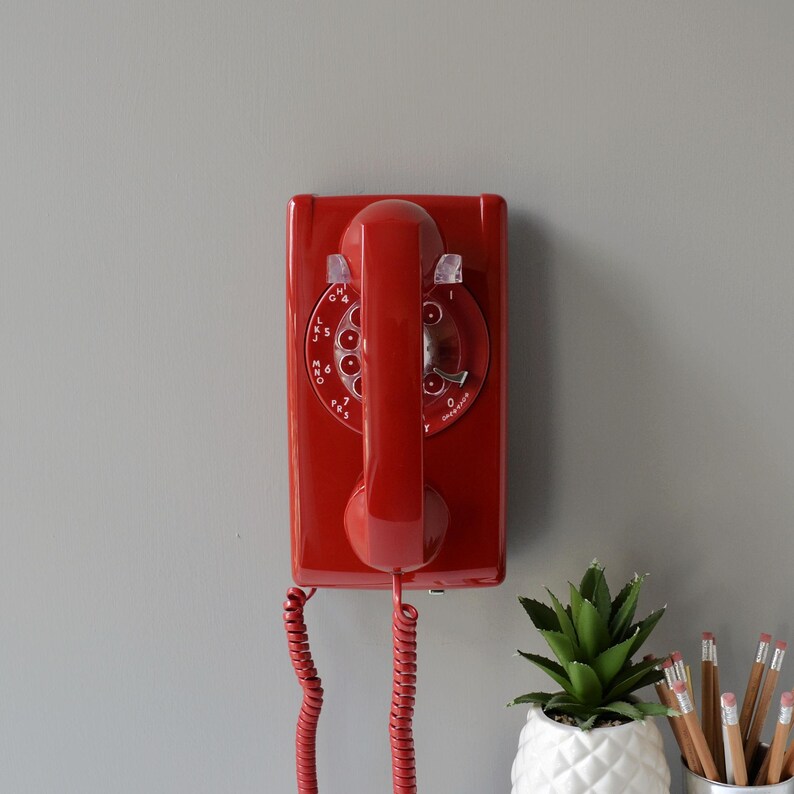 Red Rotary Dial Wall Phone Restored and Working - Etsy