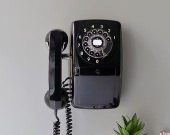 Black rotary dial side hook wall phone by Automatic Electric, restored and working