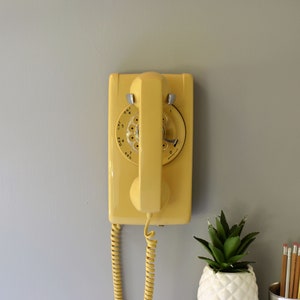 Rotary wall phone restored and working, yellow rotary dial vintage wall telephone