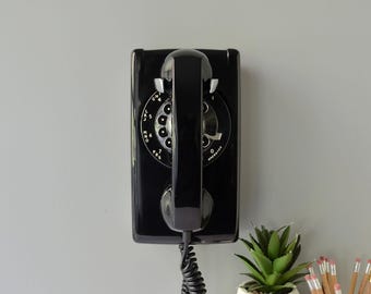 Black rotary wall phone restored and working