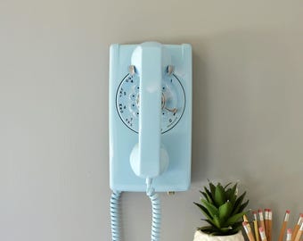 Blue rotary dial wall phone restored and working