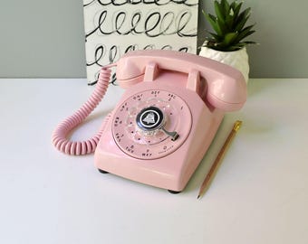Restored Pink Rotary Dial Desk Phone, Retro Vintage Telephone, Working Condition