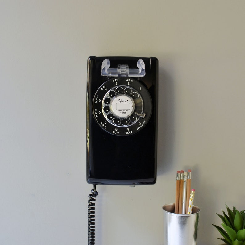Rotary wall phone restored and working, black wall mount retro telephone image 2