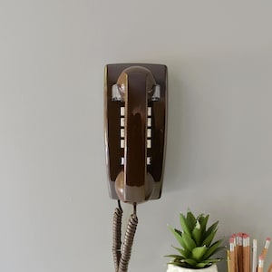 Retro touch tone trimline wall phone in brown, restored and working