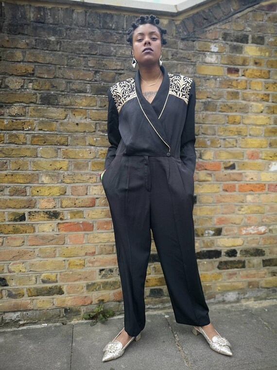 black and gold formal jumpsuit