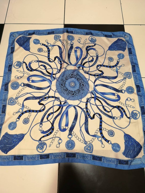 Authentic vintage lanvin pure silk blue mix scarf - image 1