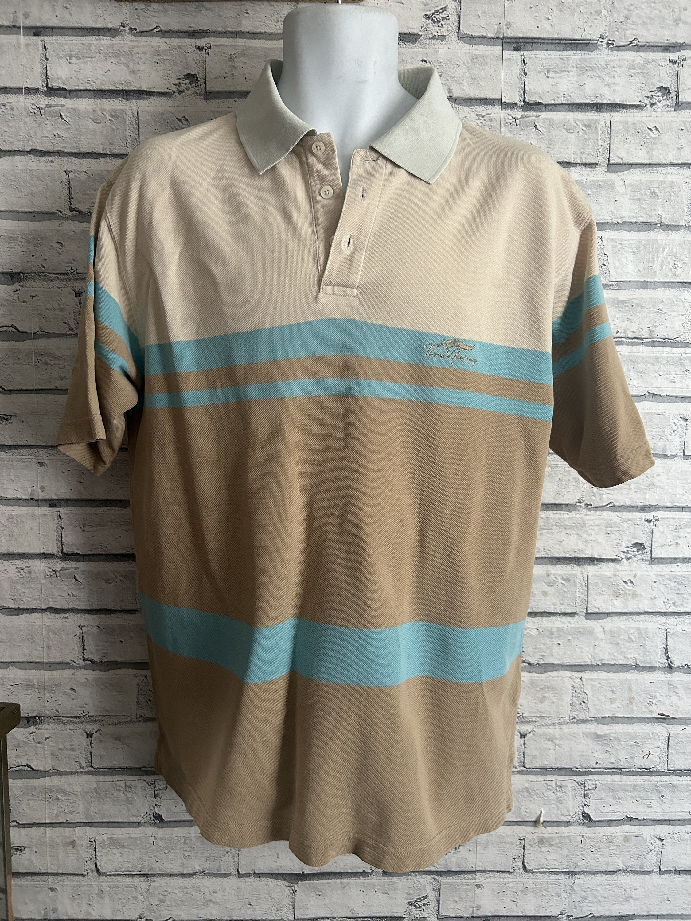 Y2K Thomas Burberry Striped Cotton Polo Shirt, Summer Mens Large 