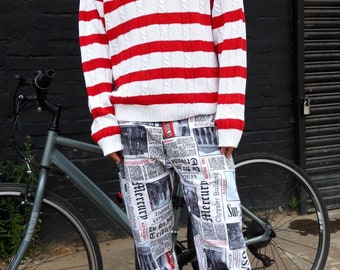 Authentic vintage 90s Christian Dior mens red/white nautical striped jumper