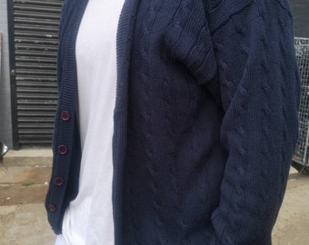 Authentic vintage Fila mens navy blue cable knit cardigan
