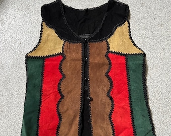 Vintage black mix suede knitted detail festival waistcoat