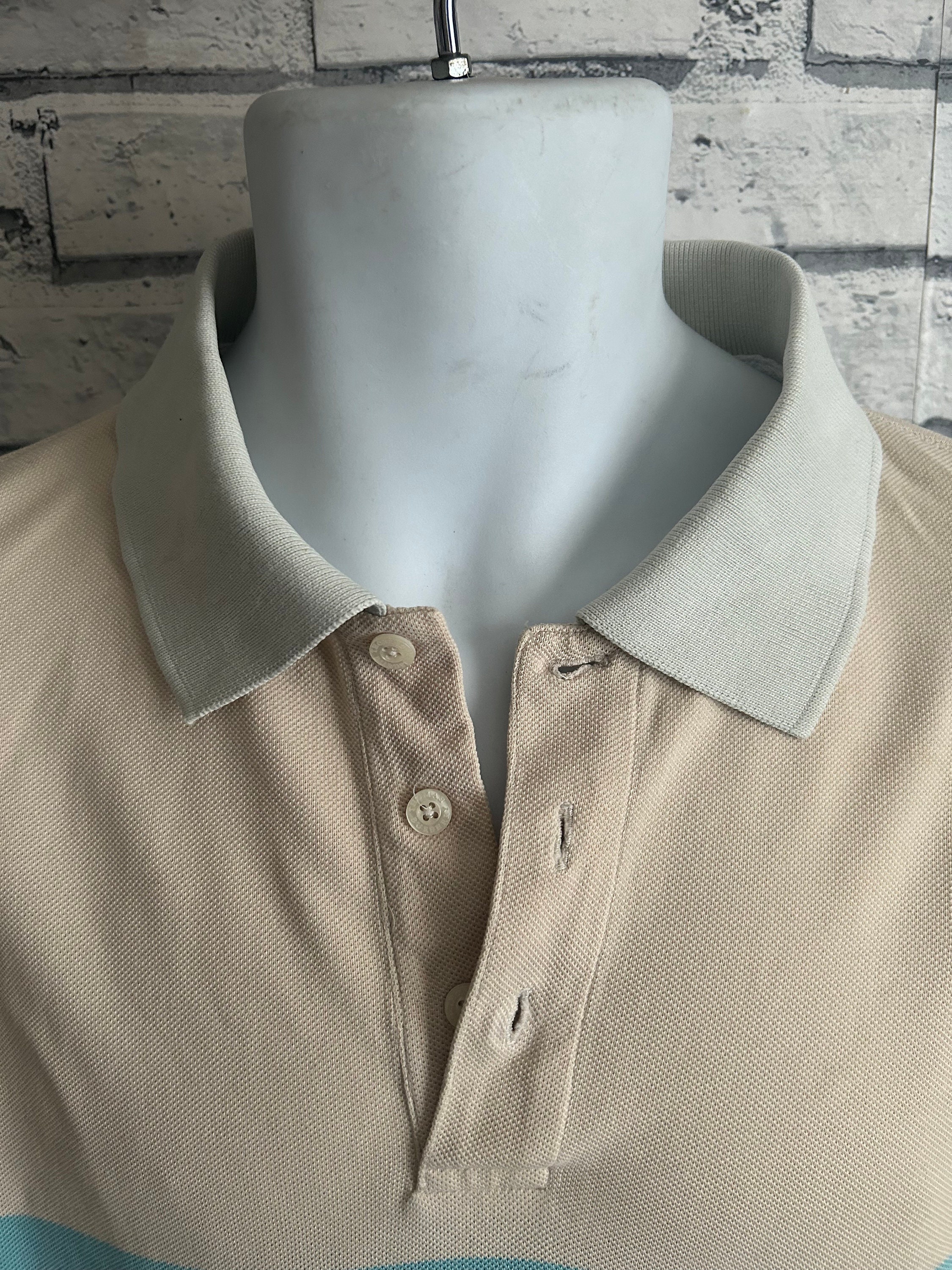 Y2K Thomas Burberry Striped Cotton Polo Shirt, Summer Mens Large 