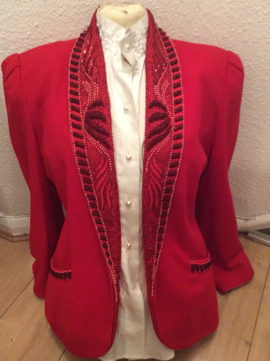 Ladies red evening jacket deals