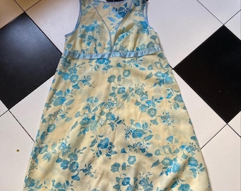 60s yellow/blue laser cut slip/dress size 10