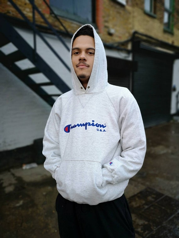 Authentic vintage mens grey Champion hooded sweats