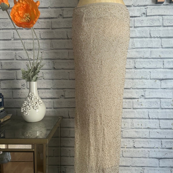 vintage 2000s  pure silk cream sequin beaded fishtail maxi skirt