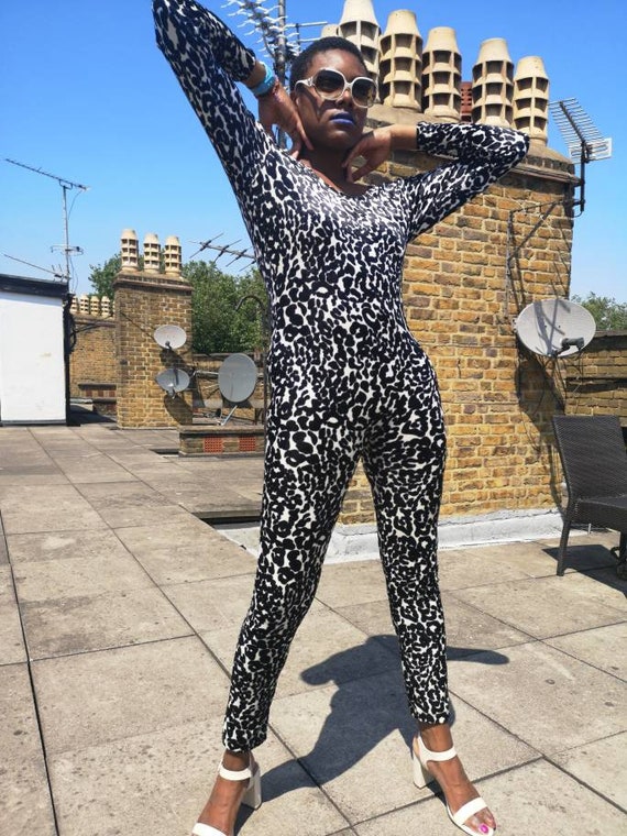 Authentic vintage 80s leopard print velour cat sui