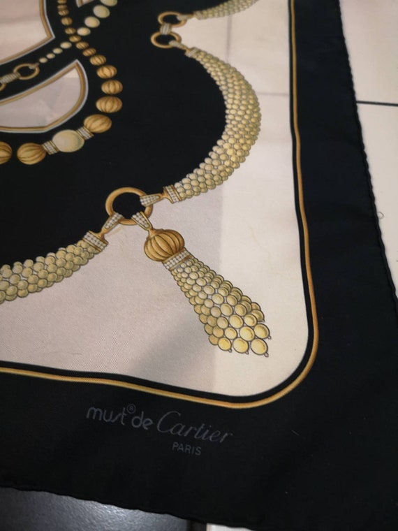 Authentic vintage pure silk Cartier black/gold sc… - image 2