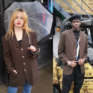 Authentic vintage 90s Versace V2 classic mens pure wool chocolate brown single button jacket