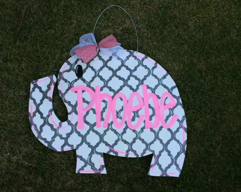 Elephant Door Hanger Baby Door Hanger Quatrefoil Door Etsy