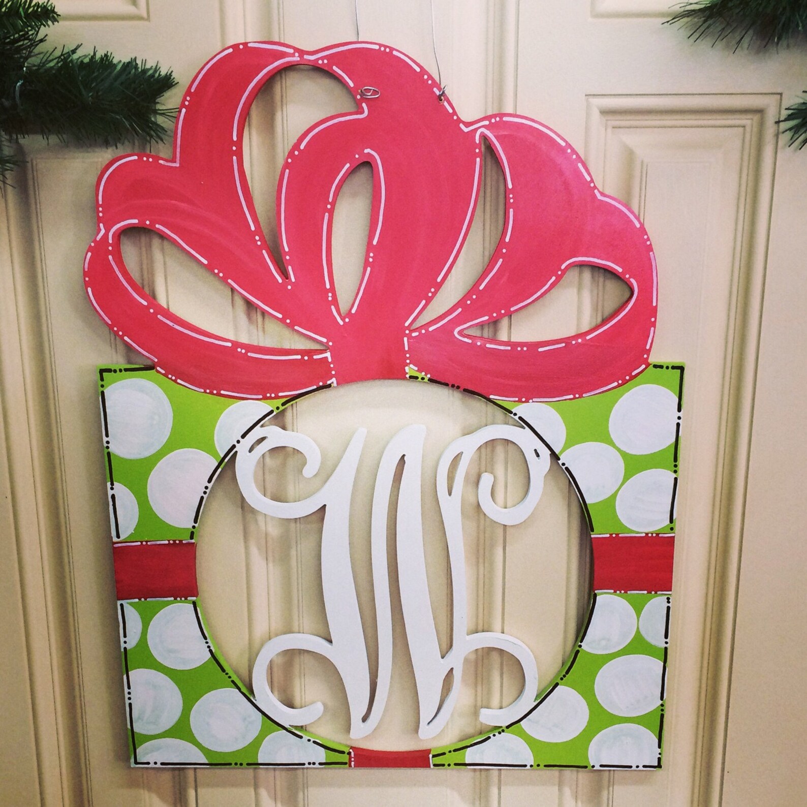 Christmas Door Hanger Monogram Door Hanger Present Door Etsy