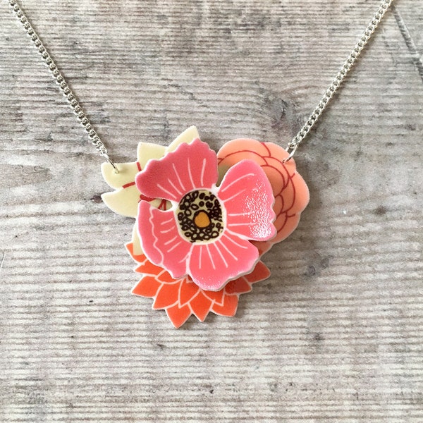 Pink Flower Necklace Etsy