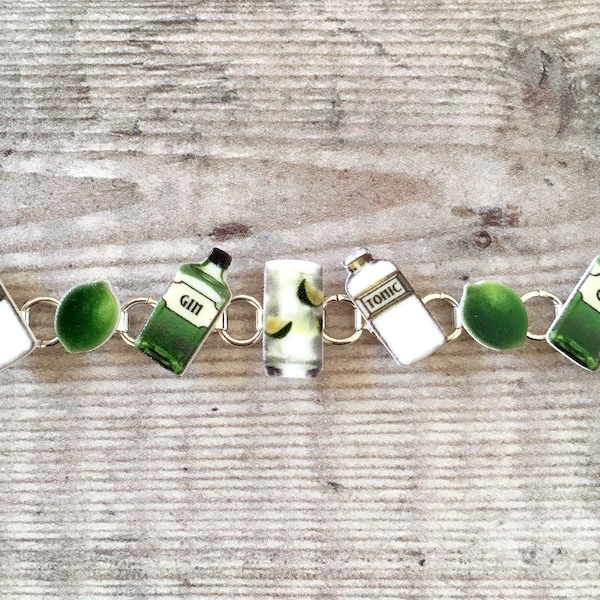 Gin lover gift charm bracelet - Gin and tonic bottle glass cocktail