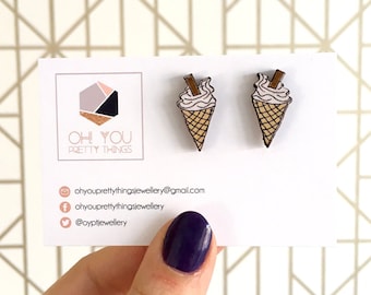 Ice cream stud earrings quirky summer gift for mum friend teen