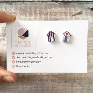 Beach hut earrings - Nautical earrings - Stud earrings - Summer earrings - Beach house studs - Mismatch studs - Holiday jewellery