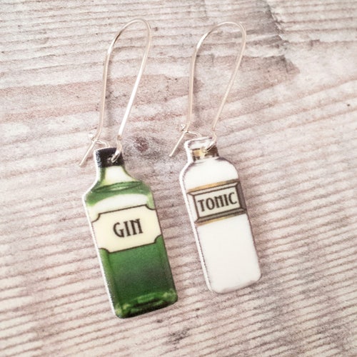 Pink Gin and Tonic Mismatch Stud Earrings Quirky Gift for Etsy