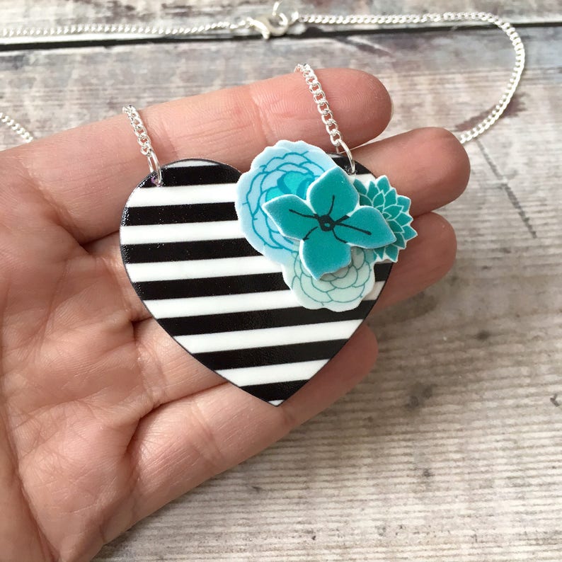 Stripe Heart Statement Necklace Large Monochrome Heart Etsy UK