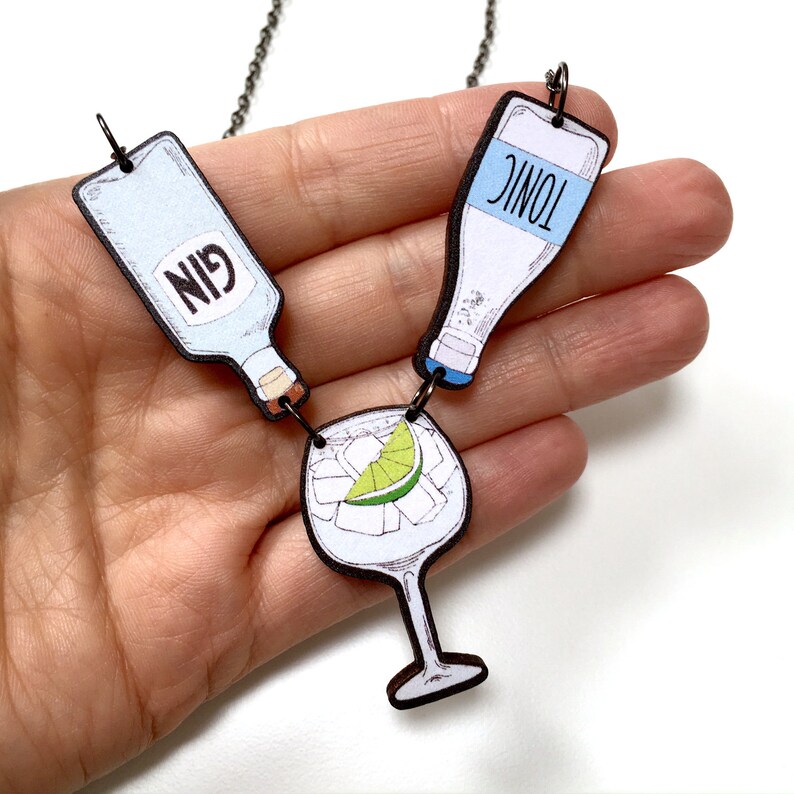 Gin and Tonic Bottle Statement Necklace Gin Lover Gift Etsy