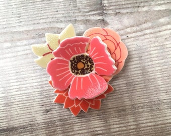 Flower brooch - Floral brooch - Flower pin - Flower pendant - Pink brooch - Gift for her - Mother's Day