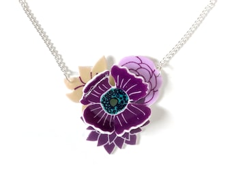 Purple flower statement necklace - Valentine's Day gift for her